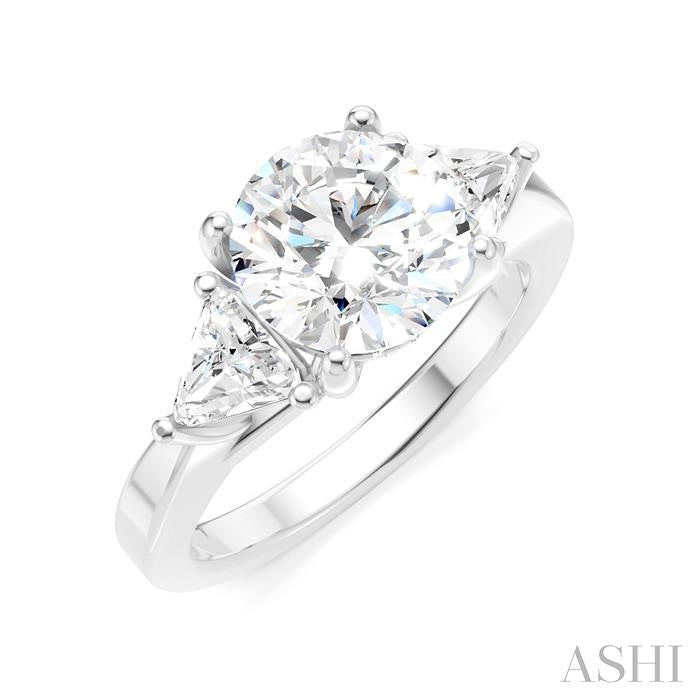 1/2 Ctw Circular Shape Trillion and Round Cut Diamond Semi-Mount Engagement Ring in 14K White Gold