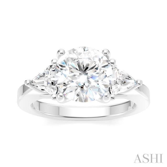 1/2 Ctw Circular Shape Trillion and Round Cut Diamond Semi-Mount Engagement Ring in 14K White Gold