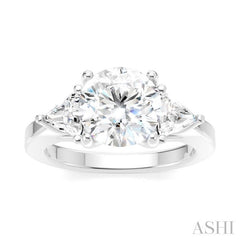 1/2 Ctw Circular Shape Trillion and Round Cut Diamond Semi-Mount Engagement Ring in 14K White Gold