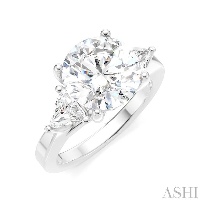 1/2 Ctw Circular Shape Trillion and Round Cut Diamond Semi-Mount Engagement Ring in 14K White Gold