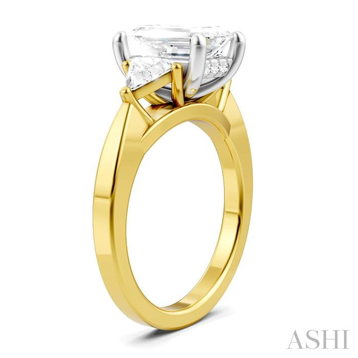 1/2 Ctw Emerald Shape Trillion and Round Cut Diamond Semi-Mount Engagement Ring in 14K Yellow and White Gold