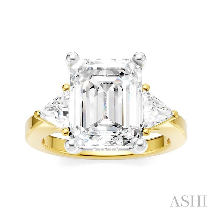 1/2 Ctw Emerald Shape Trillion and Round Cut Diamond Semi-Mount Engagement Ring in 14K yellow and White Gold