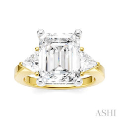1/2 Ctw Emerald Shape Trillion and Round Cut Diamond Semi-Mount Engagement Ring in 14K yellow and White Gold