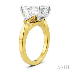 1/2 Ctw Emerald Shape Trillion and Round Cut Diamond Semi-Mount Engagement Ring in 14K yellow and White Gold