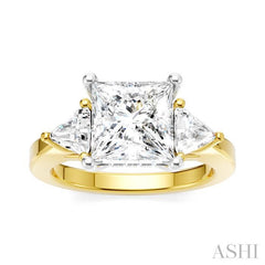 1/2 Ctw Princess Shape Trillion Cut & Round Cut Diamond Semi-Mount Engagement Ring in 14K Yellow and White Gold