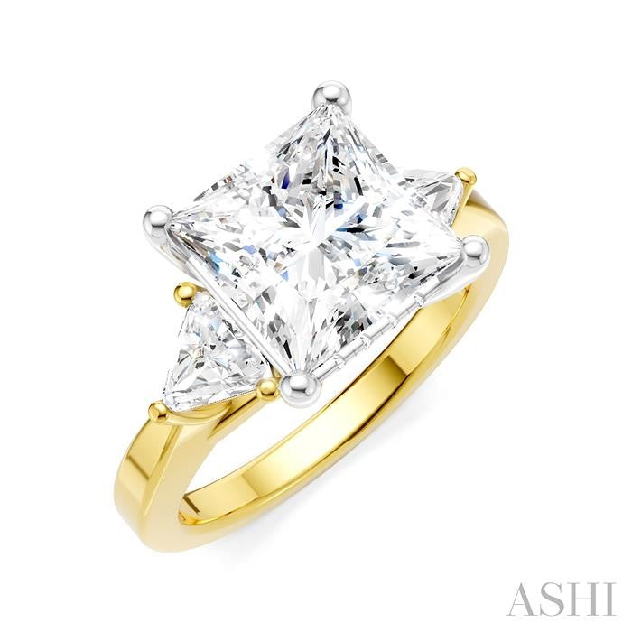 1/2 Ctw Princess Shape Trillion Cut & Round Cut Diamond Semi-Mount Engagement Ring in 14K Yellow and White Gold