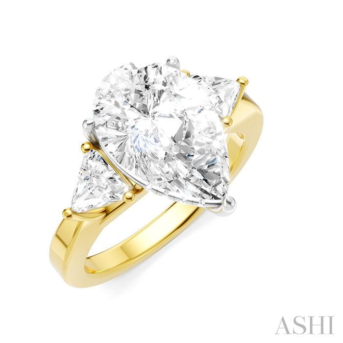 1/2 Ctw Pear Shape Trillion Cut & Round Cut Diamond Semi-Mount Engagement Ring in 14K Yellow and White Gold