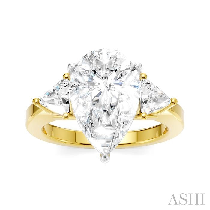1/2 Ctw Pear Shape Trillion Cut & Round Cut Diamond Semi-Mount Engagement Ring in 14K Yellow and White Gold