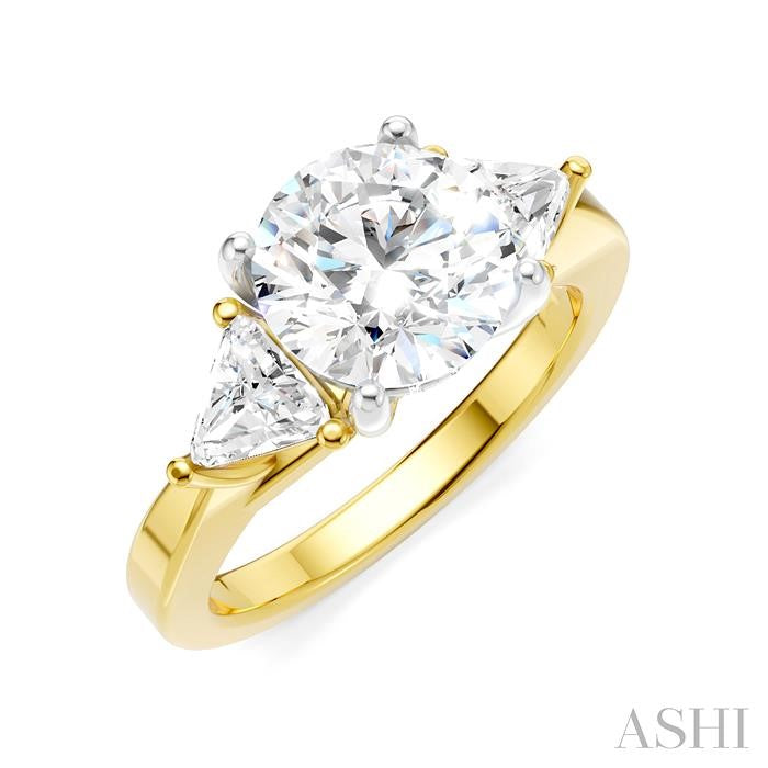 1/2 Ctw Circular Shape Trillion and Round Cut Diamond Semi-Mount Engagement Ring in 14K Yellow and White Gold