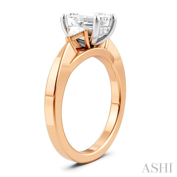 1/4 Ctw Emerald Shape Trillion and Round Cut Diamond Semi-Mount Engagement Ring in 14K Rose and White Gold