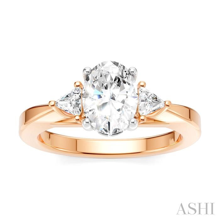 1/4 Ctw Oval Shape Trillion Cut & Round Cut Diamond Semi-Mount Engagement Ring in 14K Rose and White Gold