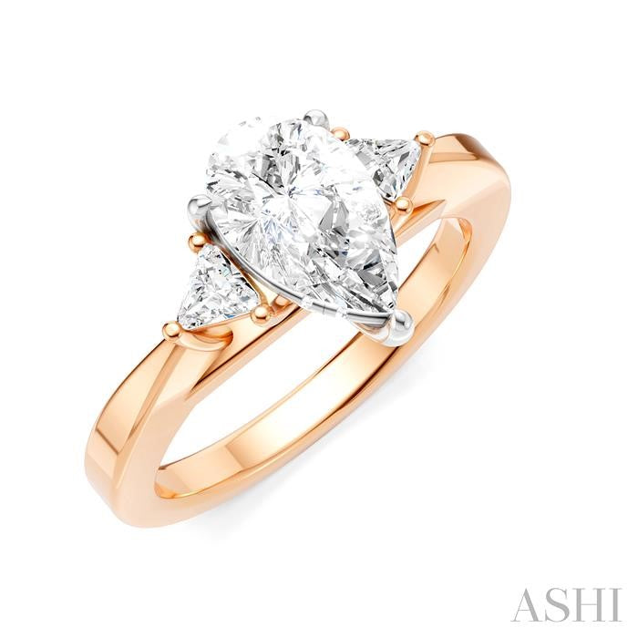1/4 Ctw Pear Shape Trillion Cut & Round Cut Diamond Semi-Mount Engagement Ring in 14K Rose and White Gold