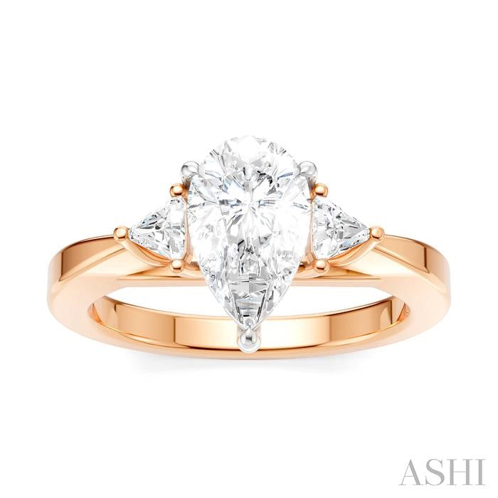 1/4 Ctw Pear Shape Trillion Cut & Round Cut Diamond Semi-Mount Engagement Ring in 14K Rose and White Gold
