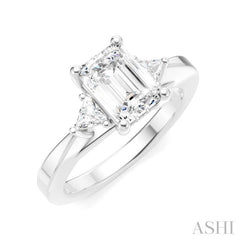 1/4 Ctw Emerald Shape Trillion and Round Cut Diamond Semi-Mount Engagement Ring in 14K White Gold