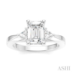 1/4 Ctw Emerald Shape Trillion and Round Cut Diamond Semi-Mount Engagement Ring in 14K White Gold