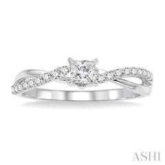 1/2 Ctw Diamond Engagement Ring with 1/4 Ct Princess Cut Center Stone in 14K White Gold