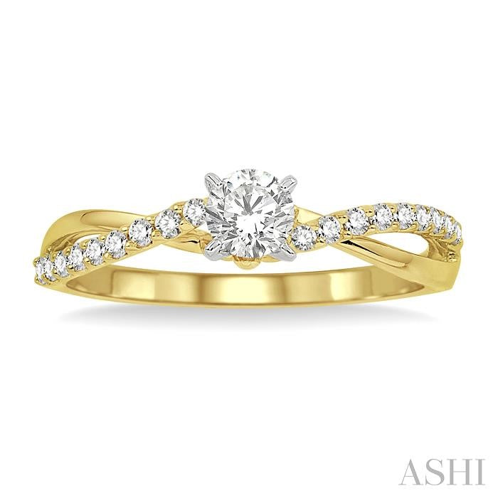 1/2 Ctw Diamond Engagement Ring with 1/4 Ct Round Cut Center Stone in 14K Yellow and White Gold
