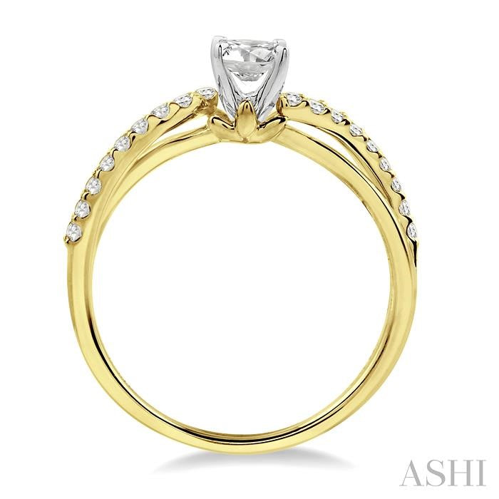 1/2 Ctw Diamond Engagement Ring with 1/4 Ct Round Cut Center Stone in 14K Yellow and White Gold
