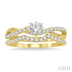 5/8 Ctw Diamond Wedding Set with 1/2 Ctw Round Cut Engagement Ring and 1/5 Ctw Wedding Band in 14K Yellow and White Gold