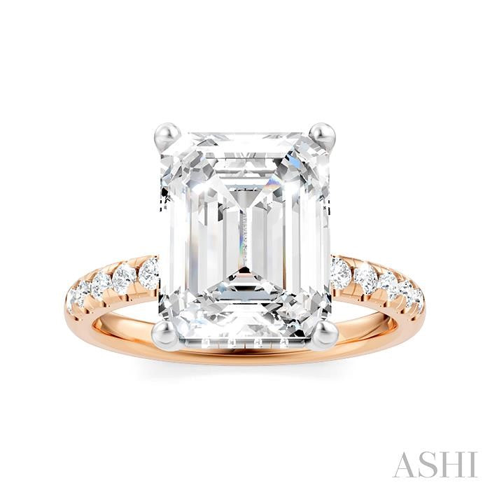 1/3 Ctw Emerald Shape Round Cut Diamond Semi-Mount Engagement Ring in 14K Rose and White Gold