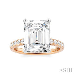 1/3 Ctw Emerald Shape Round Cut Diamond Semi-Mount Engagement Ring in 14K Rose and White Gold