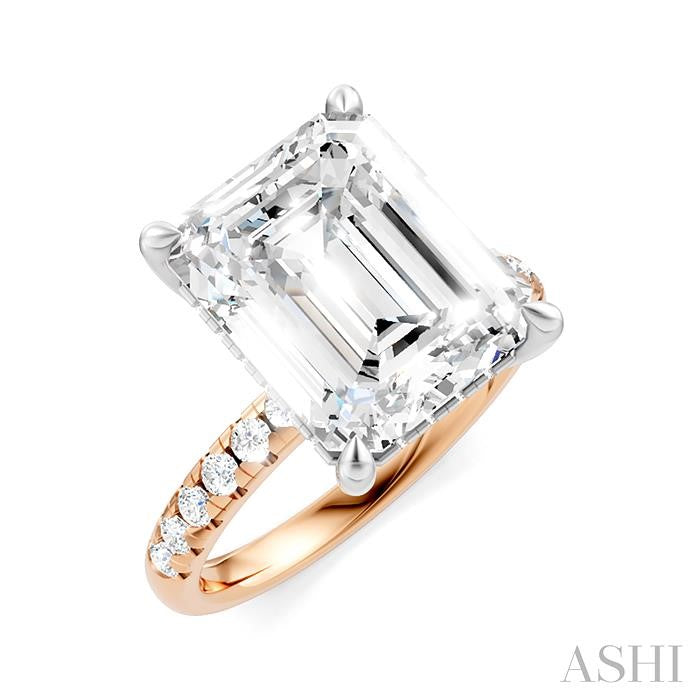 1/3 Ctw Emerald Shape Round Cut Diamond Semi-Mount Engagement Ring in 14K Rose and White Gold