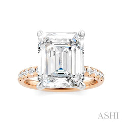 1/3 Ctw Emerald Shape Round Cut Diamond Semi-Mount Engagement Ring in 14K Rose and White Gold