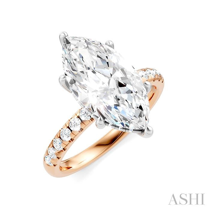 1/3 Ctw Marquise Shape Round Cut Diamond Semi-Mount Engagement Ring in 14K Rose and White Gold