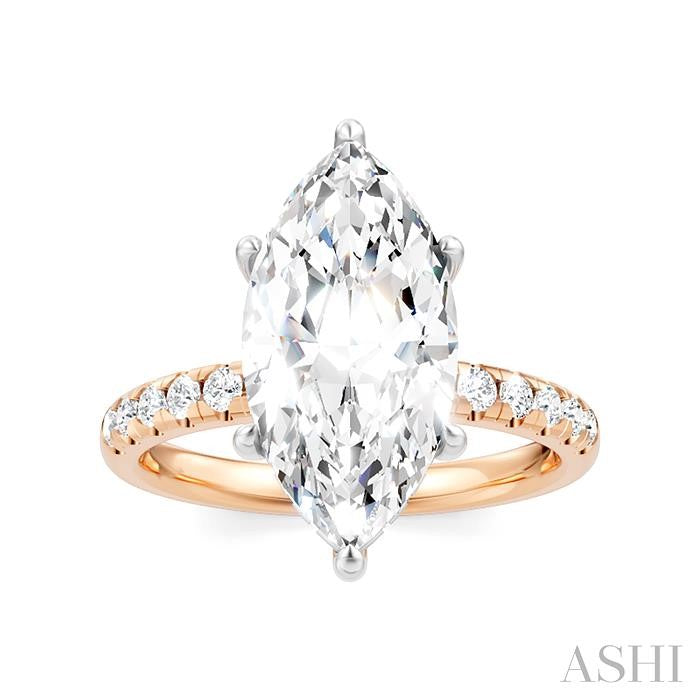1/3 Ctw Marquise Shape Round Cut Diamond Semi-Mount Engagement Ring in 14K Rose and White Gold