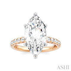 1/3 Ctw Marquise Shape Round Cut Diamond Semi-Mount Engagement Ring in 14K Rose and White Gold