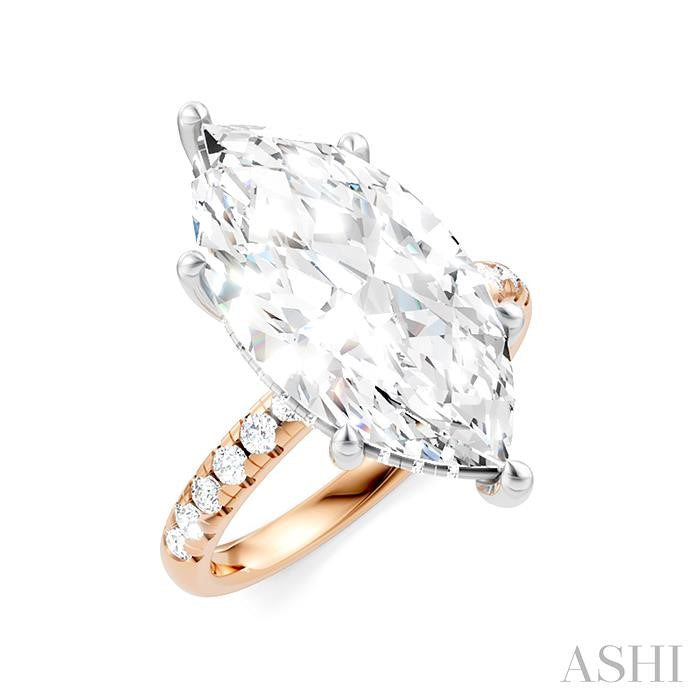 1/3 Ctw Marquise Shape Round Cut Diamond Semi-Mount Engagement Ring in 14K Rose and White Gold
