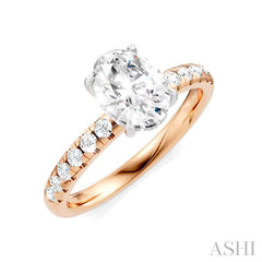 1/3 Ctw Oval Shape Round Cut Diamond Semi-Mount Engagement Ring in 14K Rose and White Gold