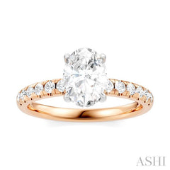 1/3 Ctw Oval Shape Round Cut Diamond Semi-Mount Engagement Ring in 14K Rose and White Gold