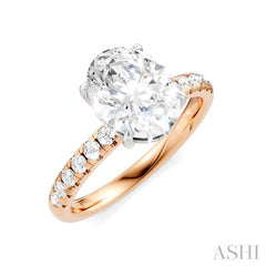 1/3 Ctw Oval Shape Round Cut Diamond Semi-Mount Engagement Ring in 14K Rose and White Gold