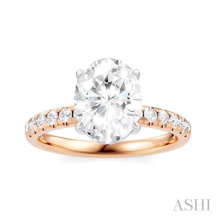 1/3 Ctw Oval Shape Round Cut Diamond Semi-Mount Engagement Ring in 14K Rose and White Gold