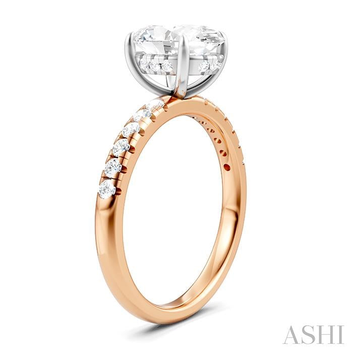 1/3 Ctw Oval Shape Round Cut Diamond Semi-Mount Engagement Ring in 14K Rose and White Gold