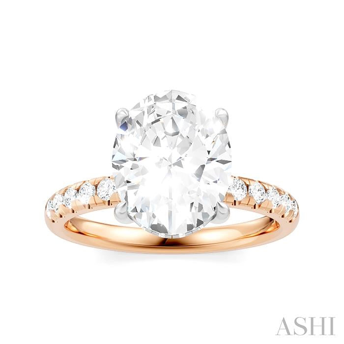 1/3 Ctw Oval Shape Round Cut Diamond Semi-Mount Engagement Ring in 14K Rose and White Gold