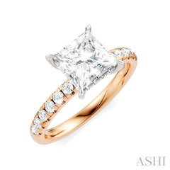 1/3 Ctw Princess Shape Round Cut Diamond Semi-Mount Engagement Ring in 14K Rose and White Gold