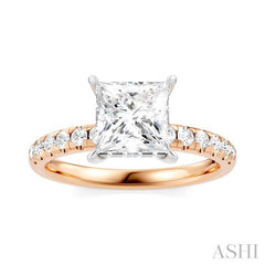 1/3 Ctw Princess Shape Round Cut Diamond Semi-Mount Engagement Ring in 14K Rose and White Gold