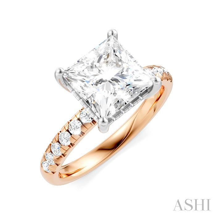 1/3 Ctw Princess Shape Round Cut Diamond Semi-Mount Engagement Ring in 14K Rose and White Gold