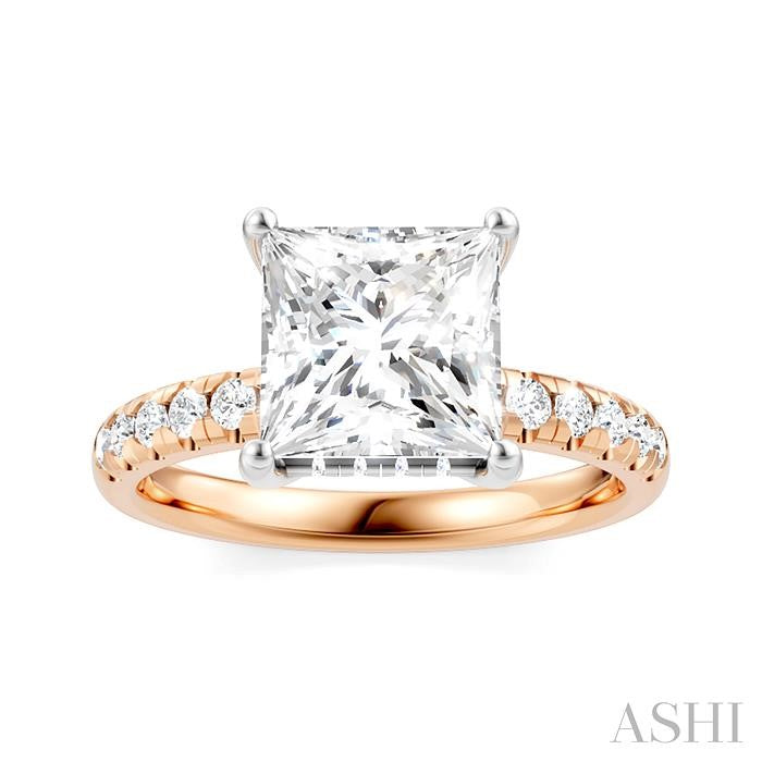 1/3 Ctw Princess Shape Round Cut Diamond Semi-Mount Engagement Ring in 14K Rose and White Gold