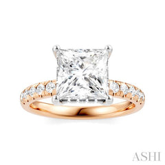 1/3 Ctw Princess Shape Round Cut Diamond Semi-Mount Engagement Ring in 14K Rose and White Gold