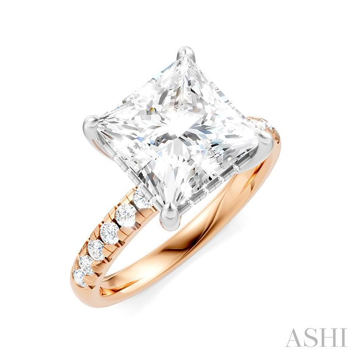 1/3 Ctw Princess Shape Round Cut Diamond Semi-Mount Engagement Ring in 14K Rose and White Gold