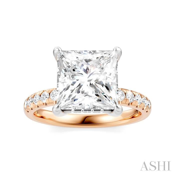 1/3 Ctw Princess Shape Round Cut Diamond Semi-Mount Engagement Ring in 14K Rose and White Gold