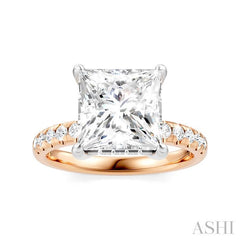 1/3 Ctw Princess Shape Round Cut Diamond Semi-Mount Engagement Ring in 14K Rose and White Gold