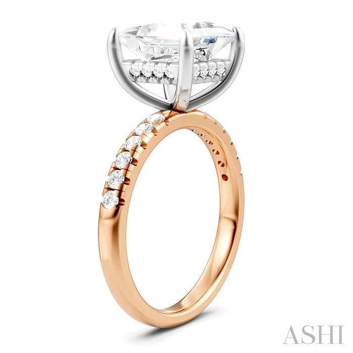 1/3 Ctw Princess Shape Round Cut Diamond Semi-Mount Engagement Ring in 14K Rose and White Gold