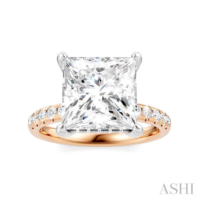 1/3 Ctw Princess Shape Round Cut Diamond Semi-Mount Engagement Ring in 14K Rose and White Gold