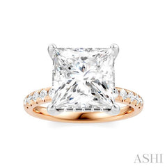 1/3 Ctw Princess Shape Round Cut Diamond Semi-Mount Engagement Ring in 14K Rose and White Gold