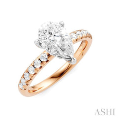 1/3 Ctw Pear Shape Round Cut Diamond Semi-Mount Engagement Ring in 14K Rose and White Gold