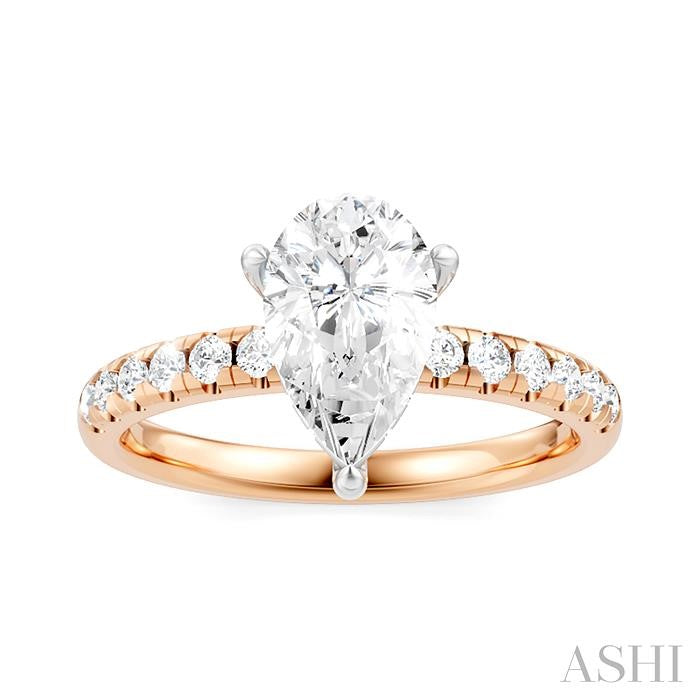 1/3 Ctw Pear Shape Round Cut Diamond Semi-Mount Engagement Ring in 14K Rose and White Gold